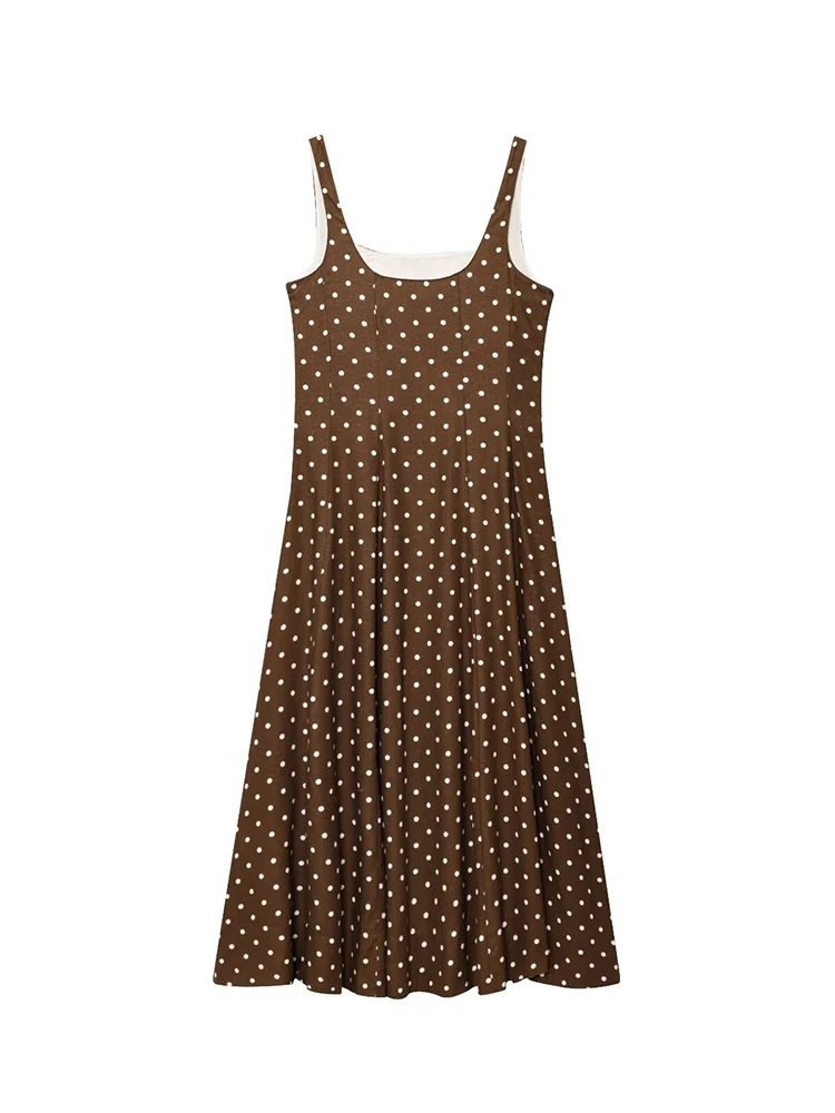 Elegant Women's Brown Polka Dot Long Dresses Backless Sleeveless O Neck  Vintage A-line Summer Chic Lady High Street Robe Fashion - AliExpress  200000345