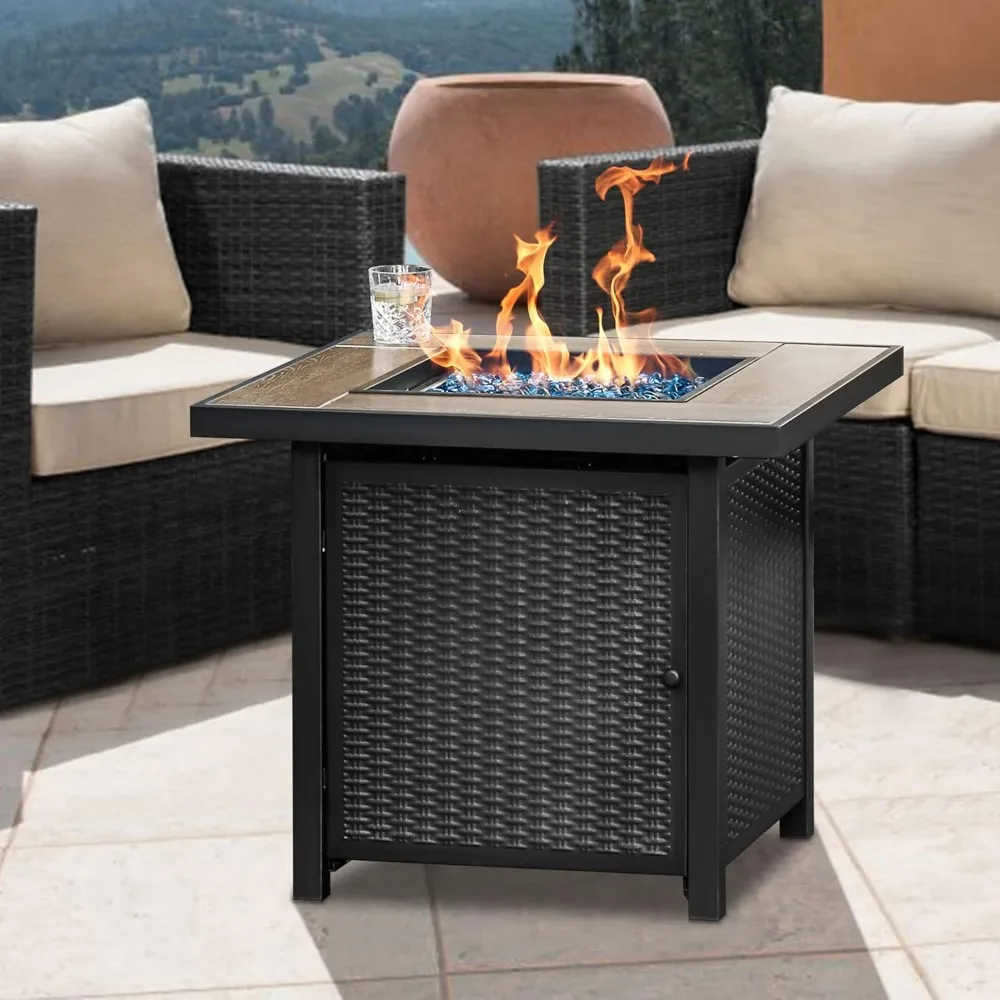 Propane Gas Pit Table, Square Gas Pit with Fire-resistant Glass, Suitable for Outdoor Use, 30 Inch, 50000 BTU
