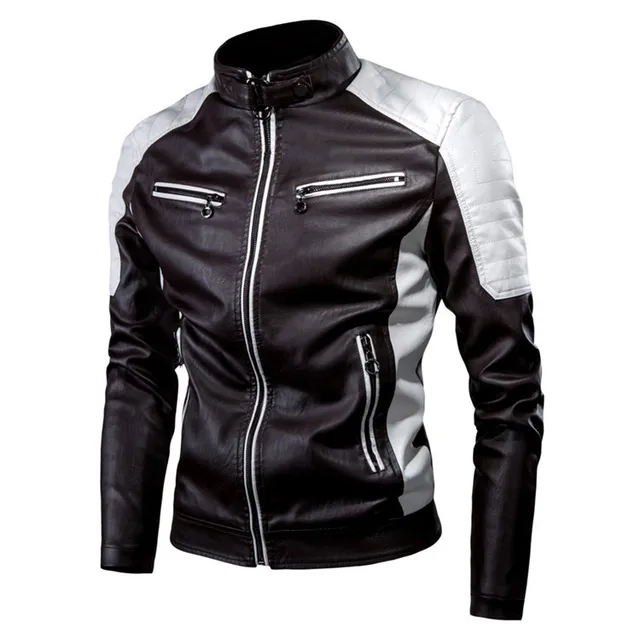 Autumn and Winter Leisure Motorcycle Stitching Pu Leather Jacket Men's Fashion Stand-up Collar Retro Warm PU Leather Jacket brown thin