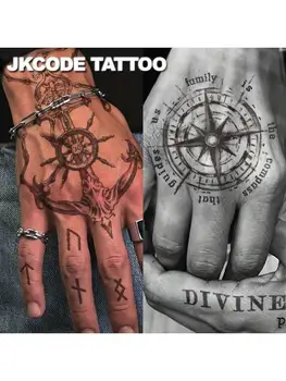 Tatuaggio temporaneo a tema nautico in uno stile accattivante - Testo in inglese: DEVINE - Bussola che ama la casa - Motivo a bussola con testo in inglese - Tatuaggio casual per uomini e donne per mani, collo e testa, duraturo e impermeabile per 15 giorni.