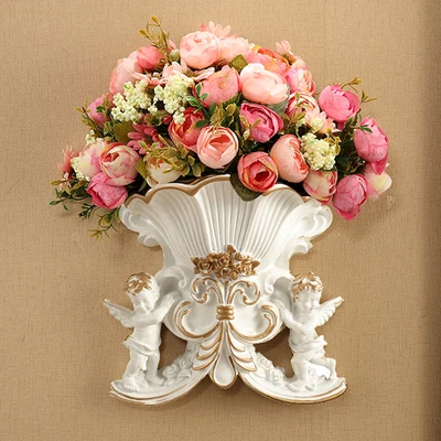 

European Resin Wall Angel Vase Home Wall Hanging Mural Crafts Livingroom Fake Flower Pot Ornaments Wall Decoration Pendant Art