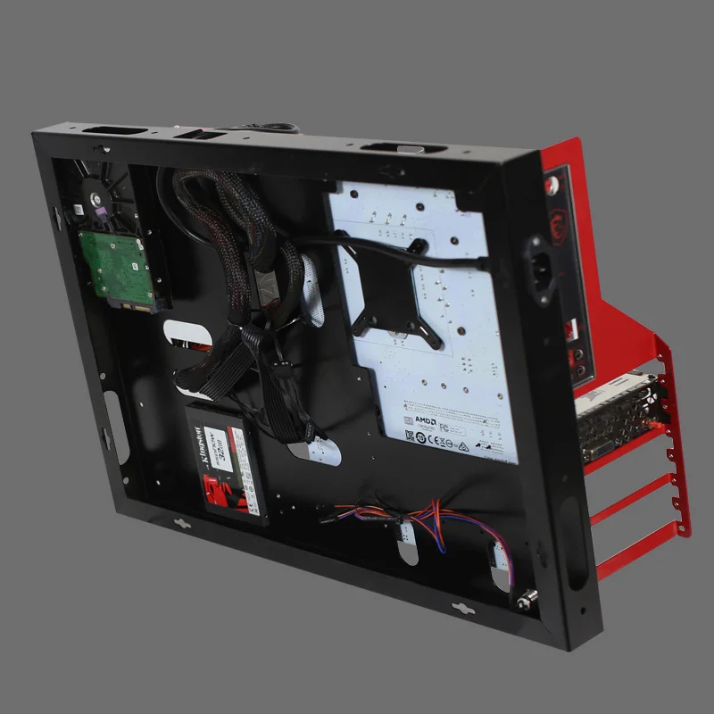 montado na parede chassi do computador horizontal aberto chassi atx matx base suporte diy