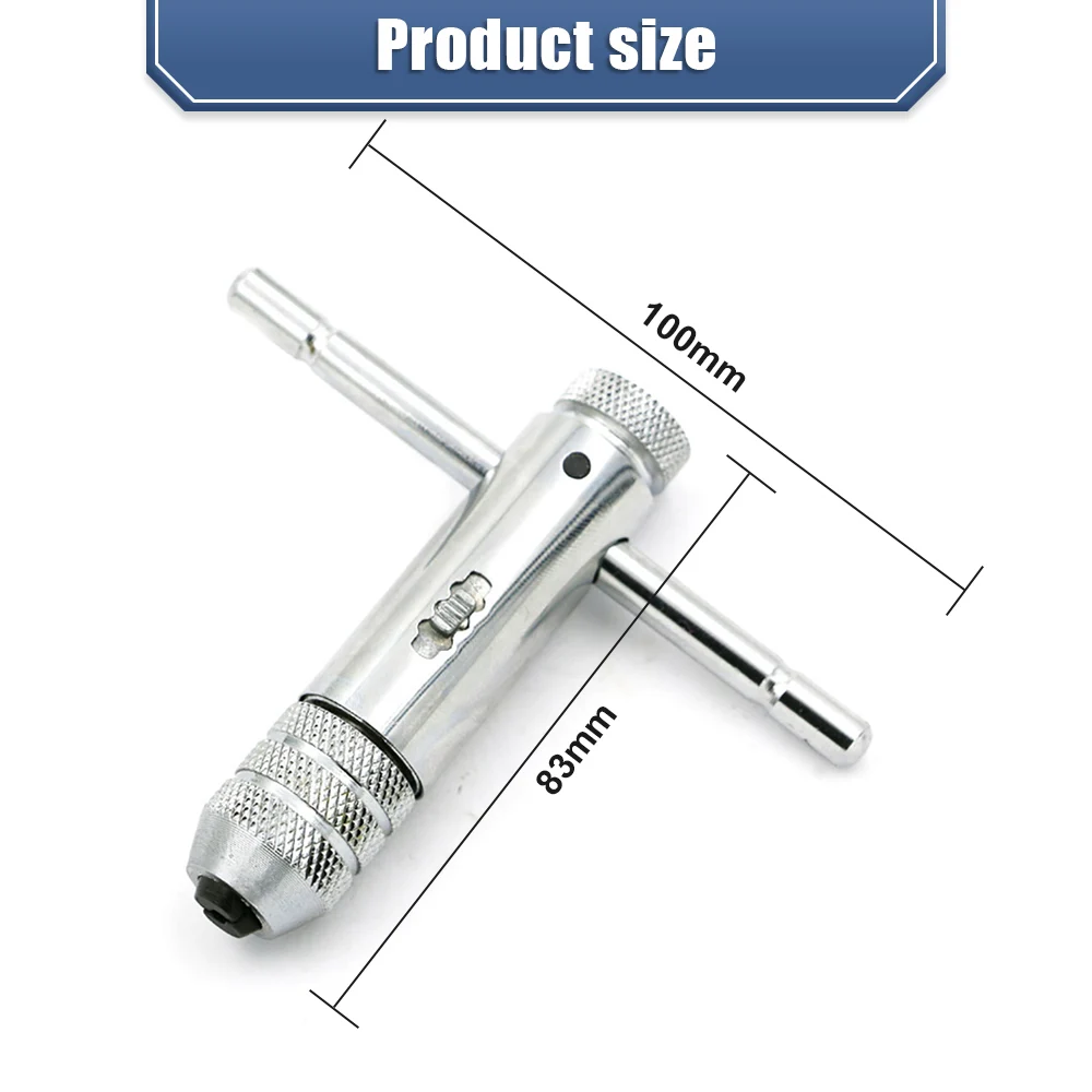 Deolven Tourne-à-gauche à Cliquet en T,Réglable Clé à Taraud en Forme de T  HSS Support de Robinet à Cliquet T Bar Manipuler Clé avec 5 Tailles Tarauds  à Main M3-M8 3mm-8mm 