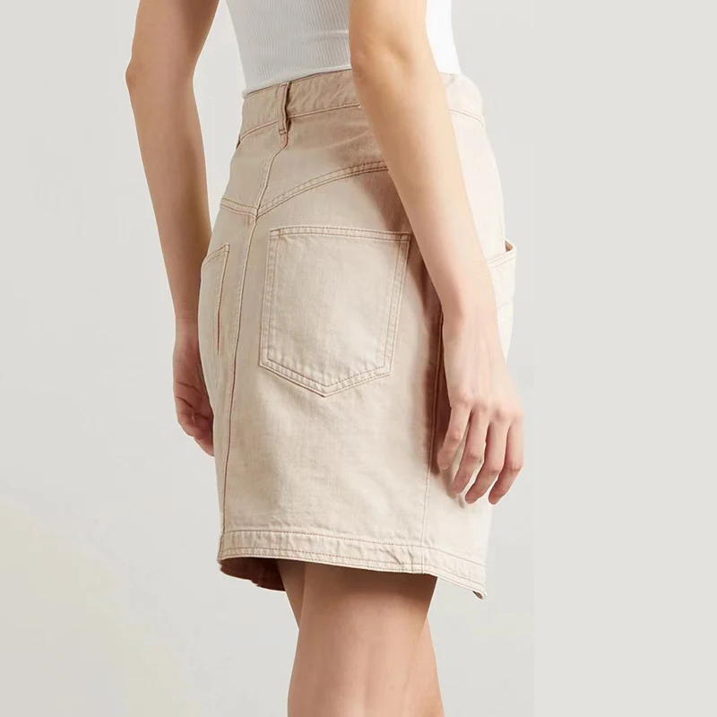 

2023 Spring and Summer Casual All-Match Single-breasted High Waist Slim Workwear Denim Skirt