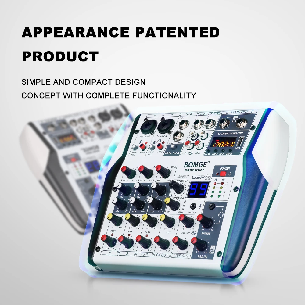 6 channels 99DSP Audio mixer DJ karaoke Mixing Console USB Interface Sound Card 48V PC MP3 DJ Recording