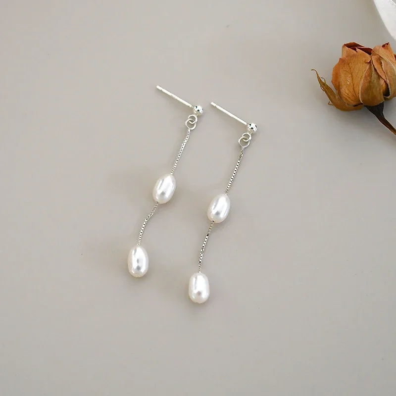 ASHIQI 925 Sterling Silver Natural Freshwater Pearl Drop Earrings Fashion Korean Jewelry
