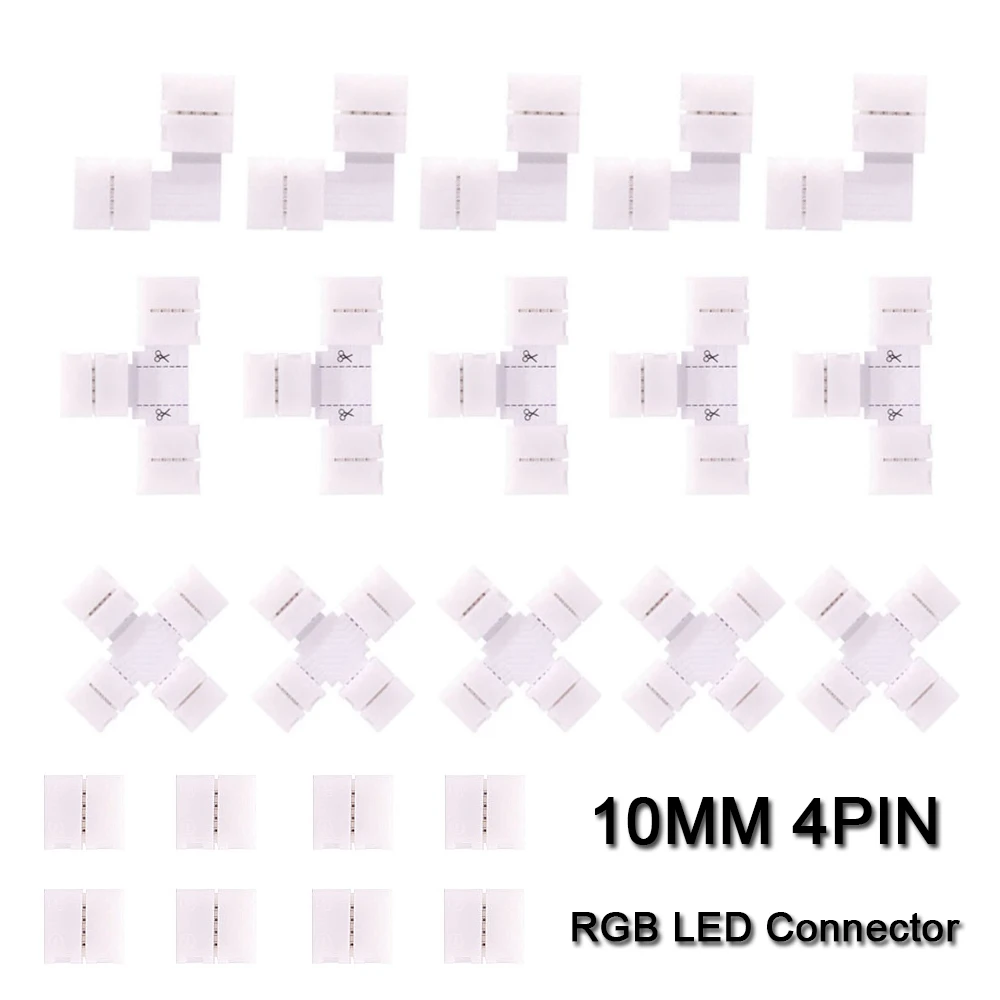 

1-10pcs LED Strip Lights RGB Connector Welding-free 10mm 4PIN L T X Shape Corner Connector for 5050 GRB Led Tape TV Backlight
