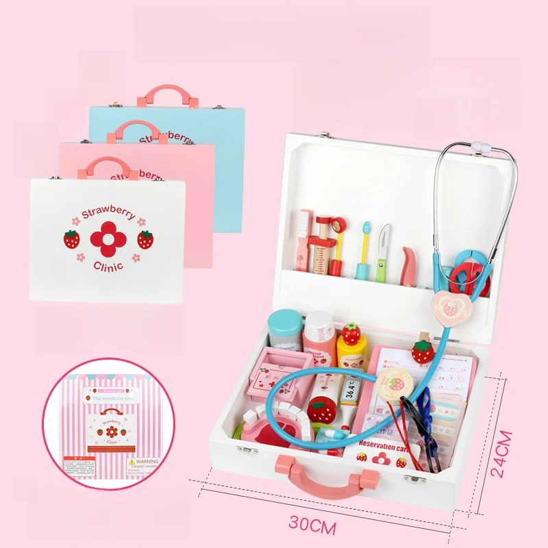 Children's wooden makeshift home simulation medicine box doctor set nurse boy girl baby role-playing toy 3