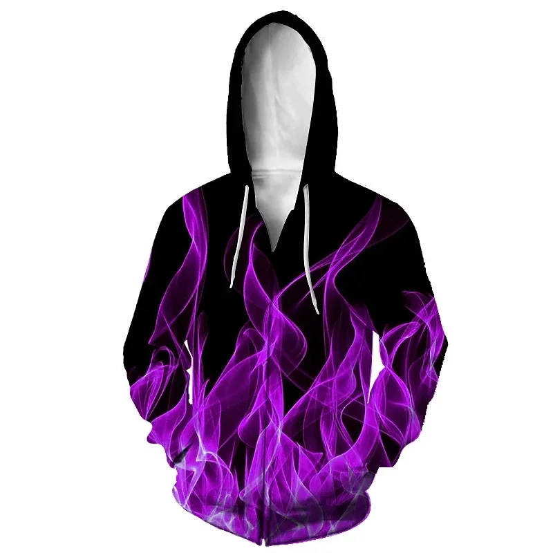 

Personality Fashion Man's Sweatshirts 3D Printing Flame Pattern Zipper Hoodies Round Neck Sports Coat Jackets Tracksuits