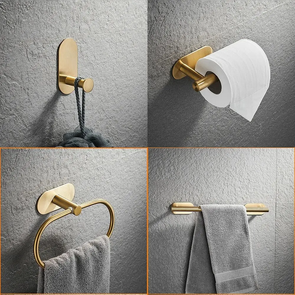 Towel Holder Home Storage Accessories Bathroom Organizer Stainless Steel No Drilling Self-adhesive