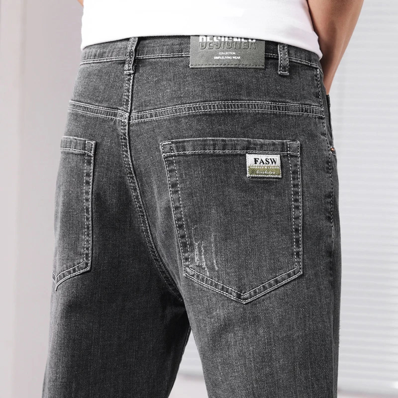 

2022 Spring Summer New Men's Gray Slim Jeans Classic Style Business Fashion Stretch Jean Trousers Male Brand Denim Pants