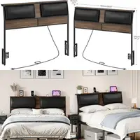 Upholstered Queen Size Headboard with Charging Station, Top Storage Shelf, Bed Frame Adapters, and Adjustable Height for Enhance