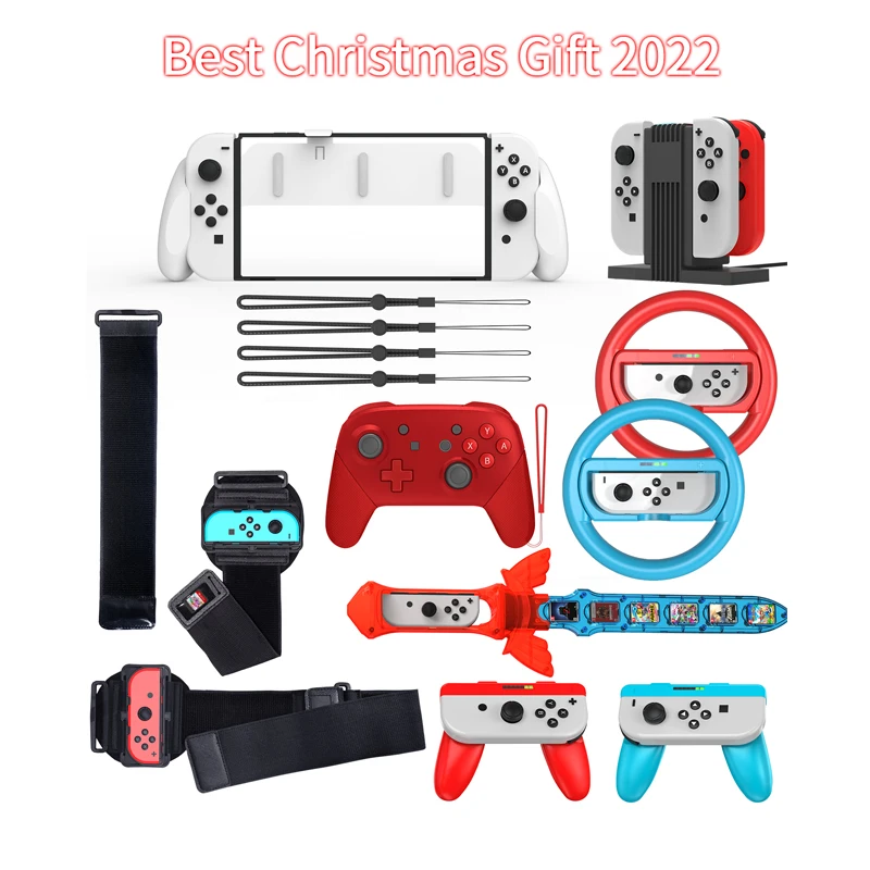 10-in-1 Sports Kit Game accessories Including Handle,Steering Wheel ,Sky Sword，Charging Seat,Wrist Strap for Nintendo Switch