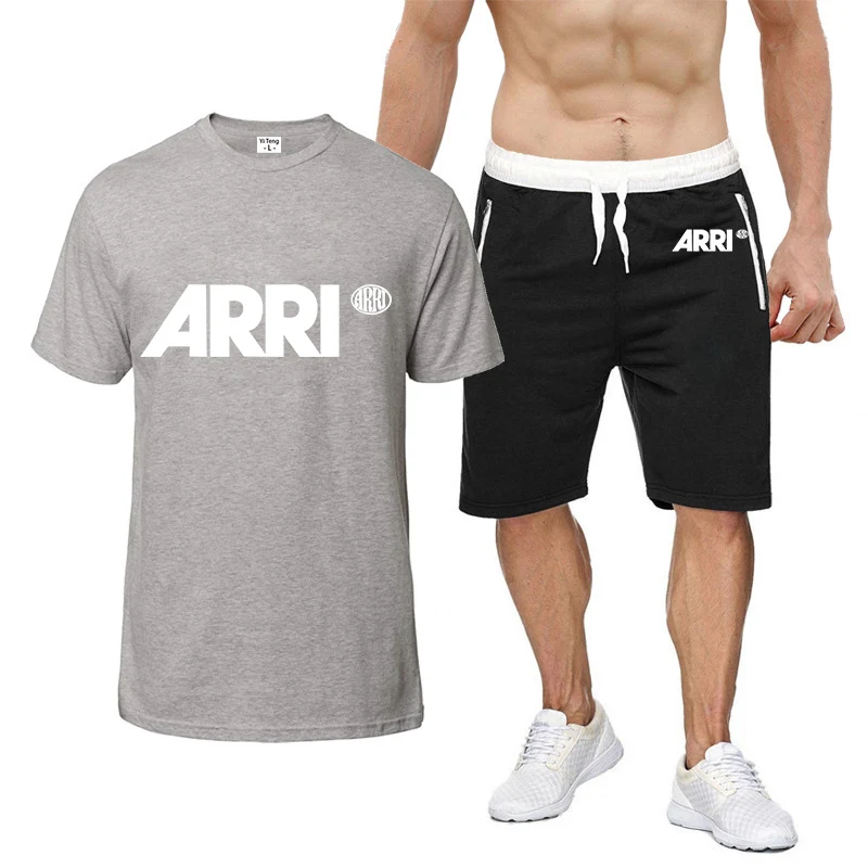 2023 New men's film broadcast camera Arri printed short-sleeved training T-shirt and sweatpants in Harajuku track and field suit