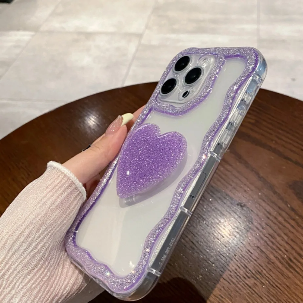 Coque de téléphone avec support en forme de cœur et diamant pailleté pour iPhone 16 15 14 13 12 11 Pro Max Plus, jolie coque antichoc avec support en forme de cœur en 3D_voghion.com