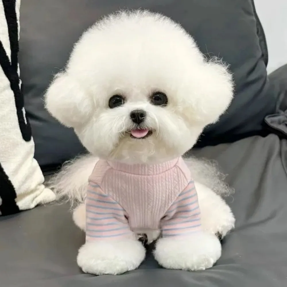 캐주얼 스타일 따뜻한 강아지 스트라이프 풀오버 D링이 있는 편안한 애완견 조끼 부드러운 강아지 하의 셔츠 야외 활동용