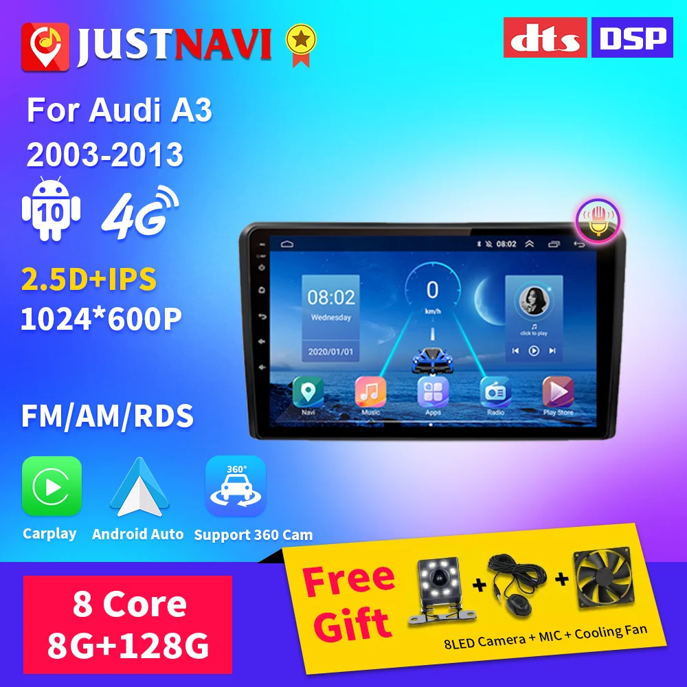 

JUSTNAVI Car Radio For Audi A3 2003-2013 Autoradio Multimedia Stereo DSP Carplay Player System Navigation GPS Record Taper IPS