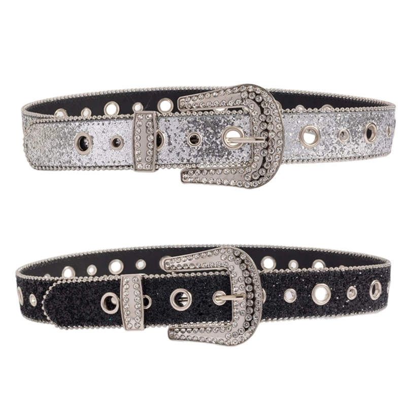 

Adult Full Sequins Belt for Dress Adjustable Pin Buckle Waist Belt Buckle Wide Waist Belt Ladies Skirt Belt NEW