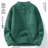 Trendy Solid Color Men Knitted Sweaters Half High Collar Button Pullover Tops Autumn Winter Versatile Knitwear Men Clothing 1