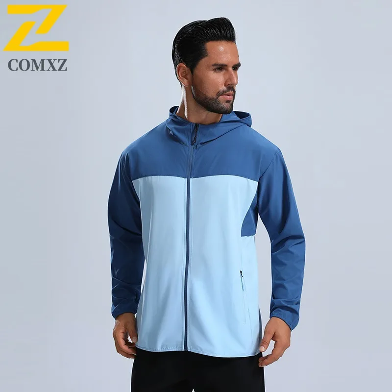COMXZ 2025 Color Block Hoodie Windproof Coat Men High Quality Spring Autumn Outdoor Training Casual Loose Breathable Windbreaker