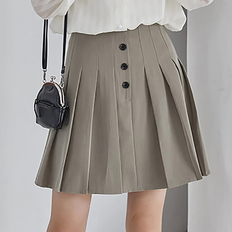 black midi skirt 2021 Autumn Preppy Style Pleated Skirt Women Solid Vintage High Waist Student Girl Button A-line Mini Woman Skirts Faldas Cortas tulle skirt Skirts