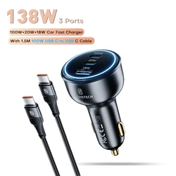High - Power 138W Fast USB Type C Car Charger with PD3.0 and PPS - With 100W Cable
