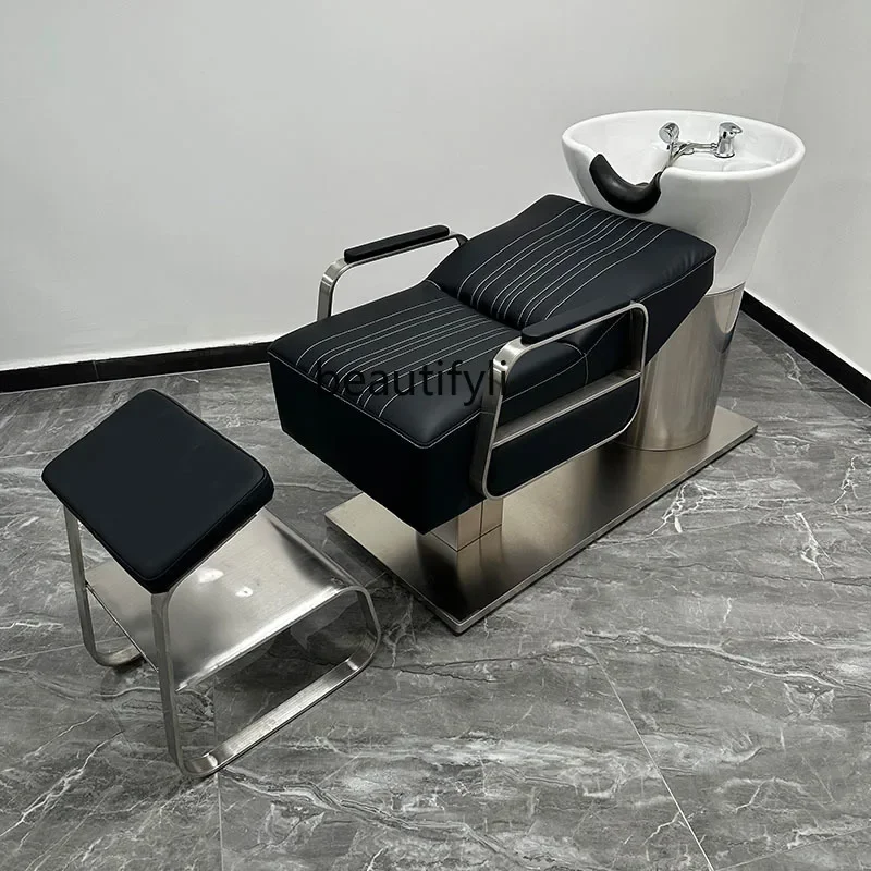 Stainless Steel Shampoo Chair Barber Shop Ceramic Basin Hair Salon Flushing Bed