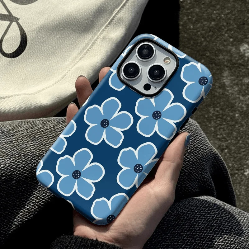 Luxury Blue Flower Double-Layer Back Cover Phone Case