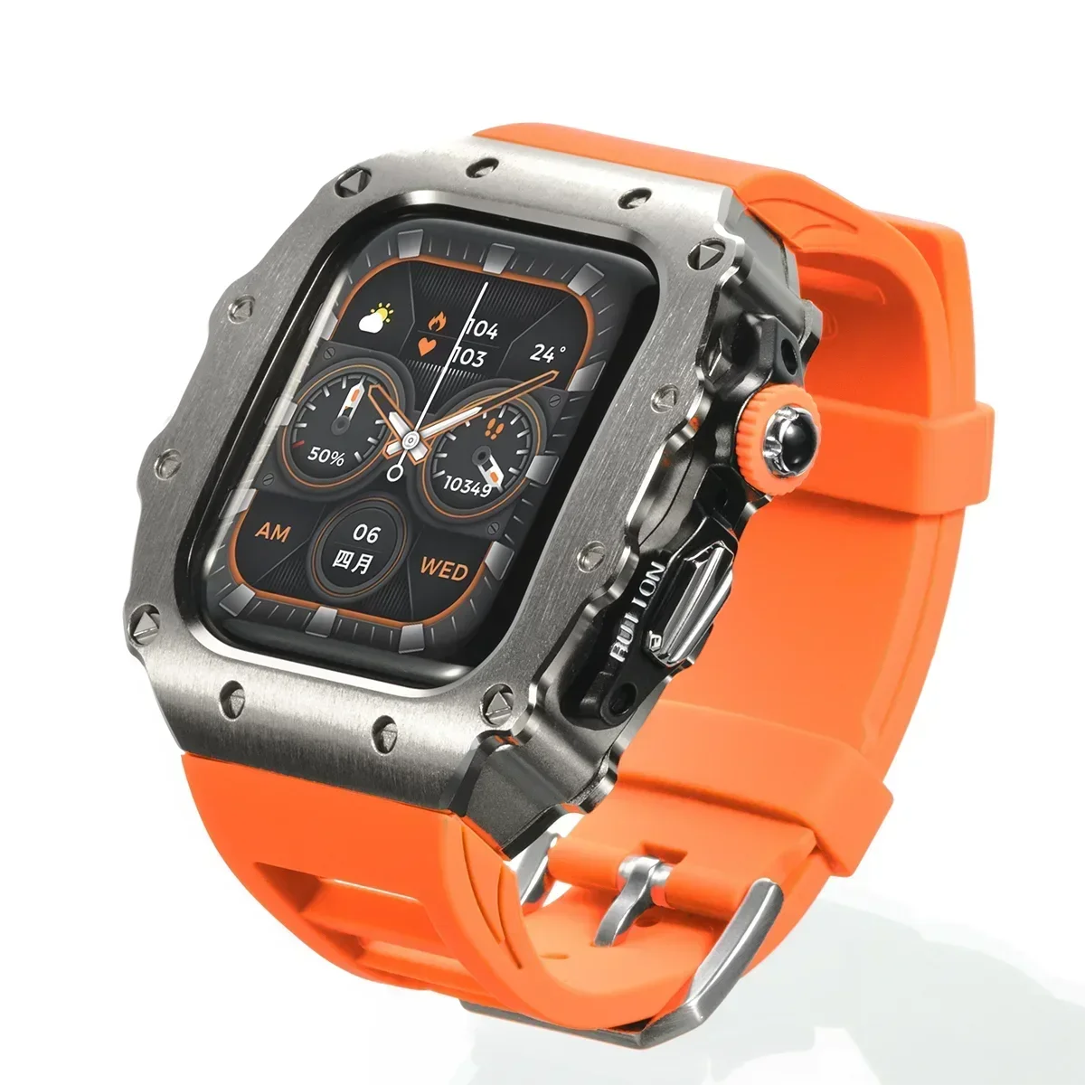 Deluxe Stainless Steel Watch Case with Silicone Pin Buckle