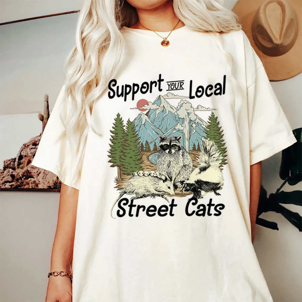 

Винтажная Милая футболка в стиле Харадзюку для кемпинга, женская модная футболка с коротким рукавом, повседневная женская футболка с принтом