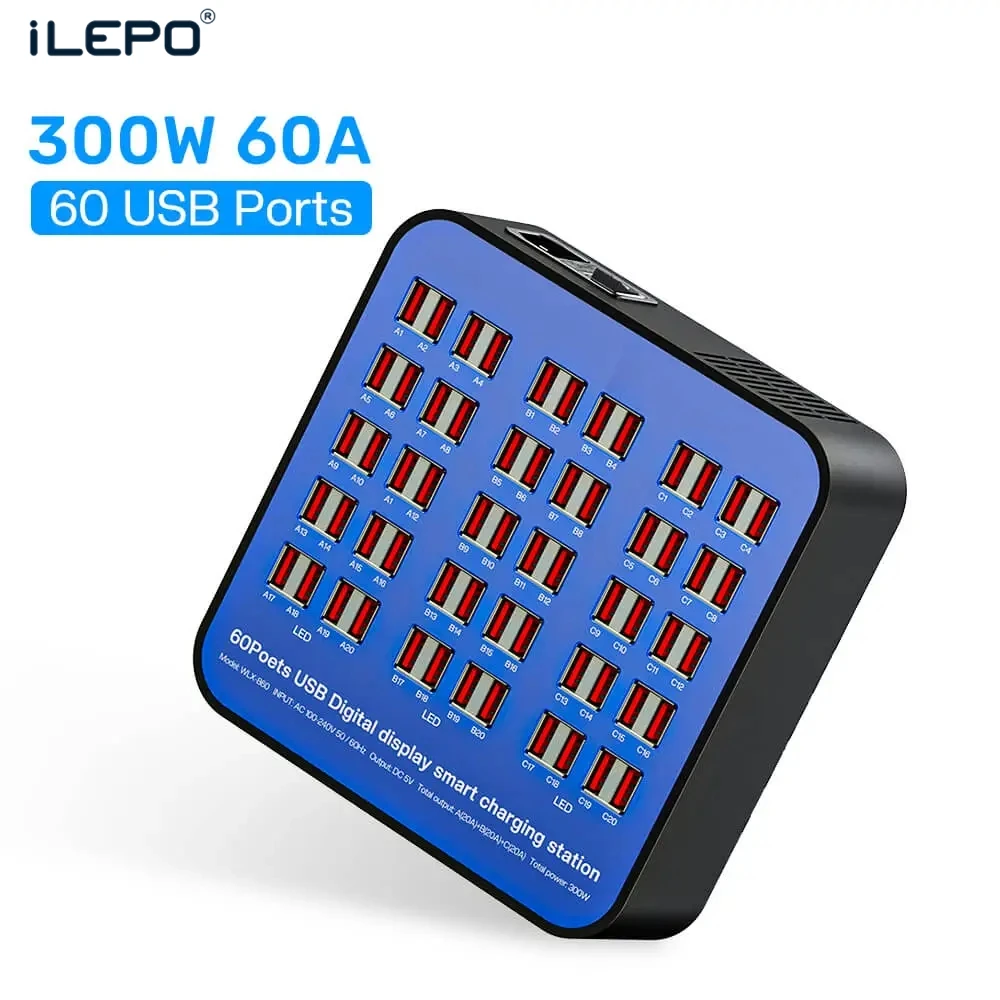 

Зарядное устройство с несколькими USB-портами, 300 Вт, 60 А, 60 портов
