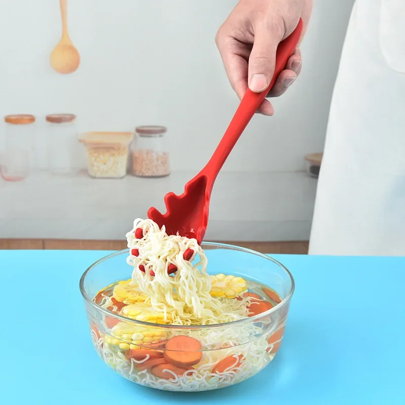 Silicone Pasta Noodle Colander Long Handle Spaghetti Spoon Noodle Scoop Colander Slot Spoon Nylon Drain Strainer Kitchen Gadget