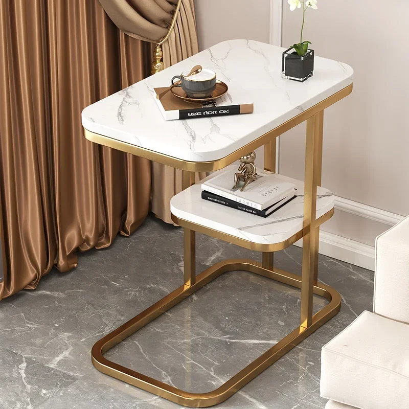 

White Metal Coffee Tables Modern Nordic Luxury Minimalist Side Table Marble Effect Storage Mesa De Centro De Sala Home Furniture