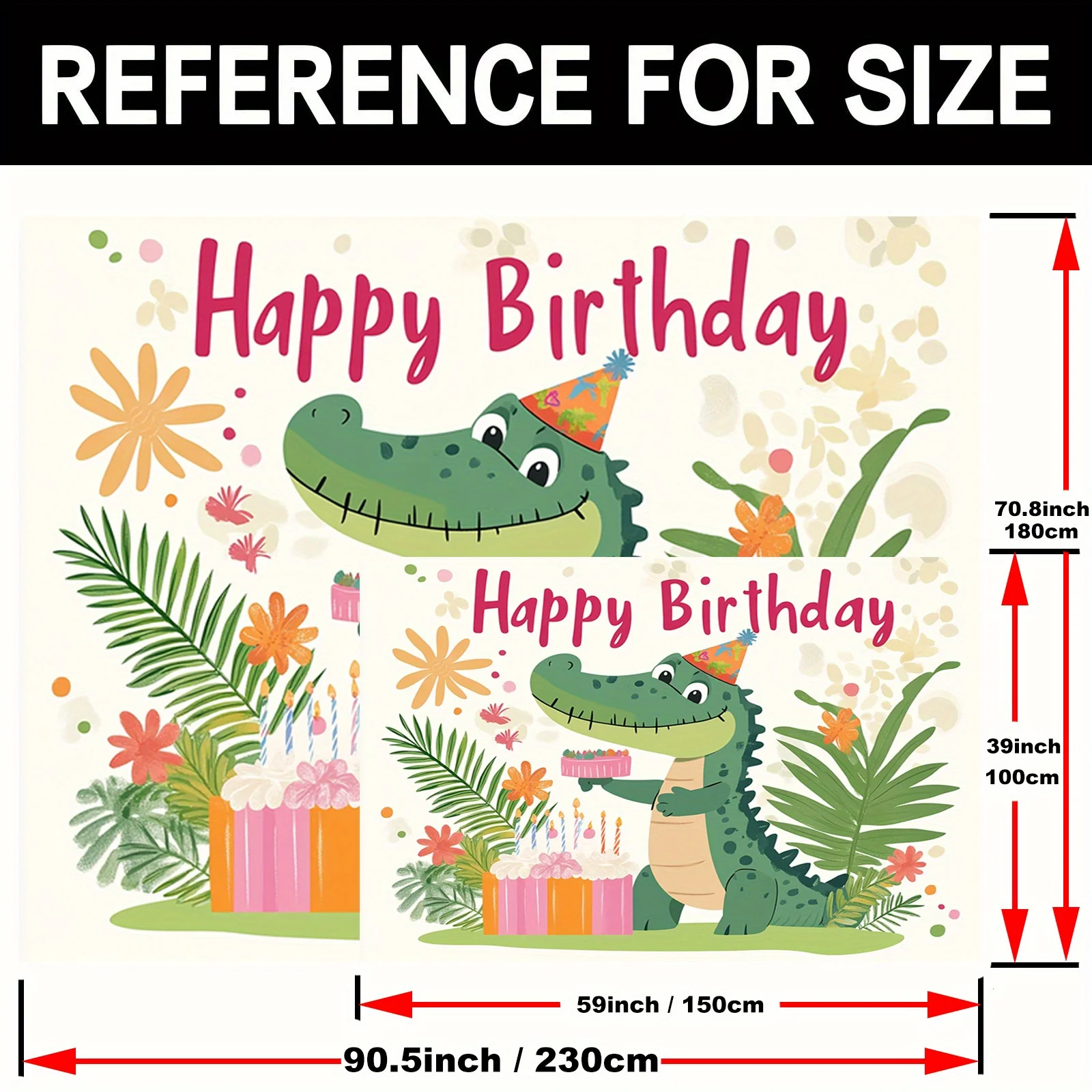 Ein Cartoon-Krokodil-Geburtstags-Hintergrundstoff, Party-Banner aus Polyester, Hochzeit, Geburtstag, Jubiläum – Detail 4