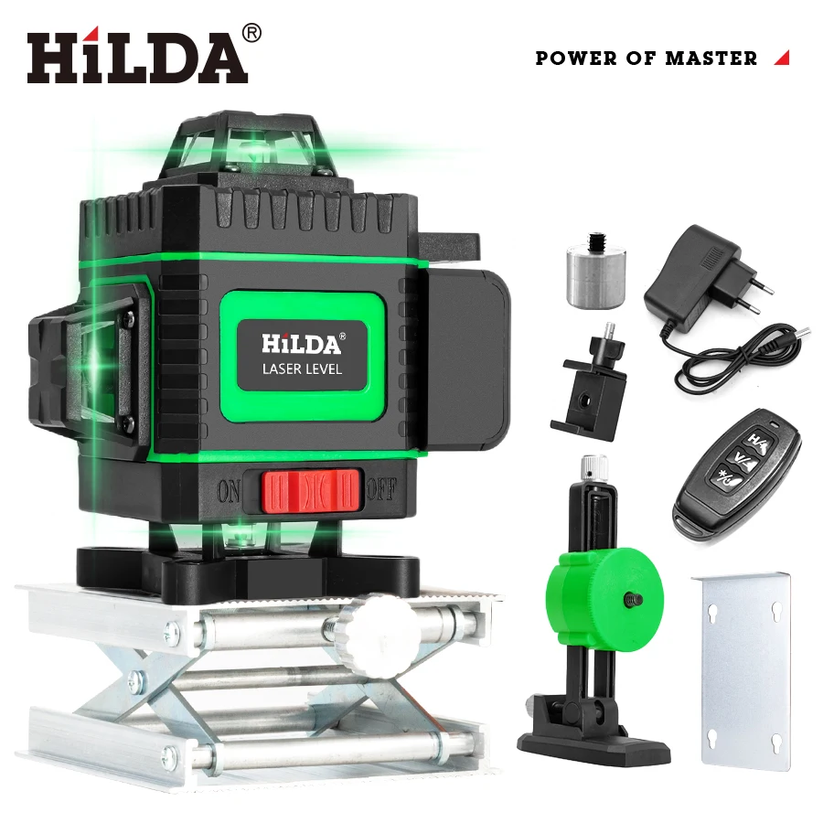 Livello Laser Hilda 4D Verde 12/16 Linee Autolivellante 360 Livello Laser Super Potente Orizzontale E Verticale