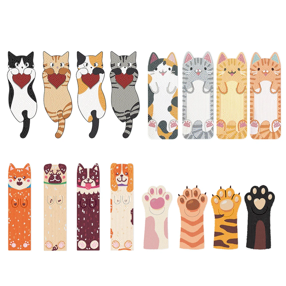 4Pcs Cat Paw DIY Bookmarks Diamond Painting Kits Diamond Painting Bookmark Making Kit Art Bookmark for Adults Beginners