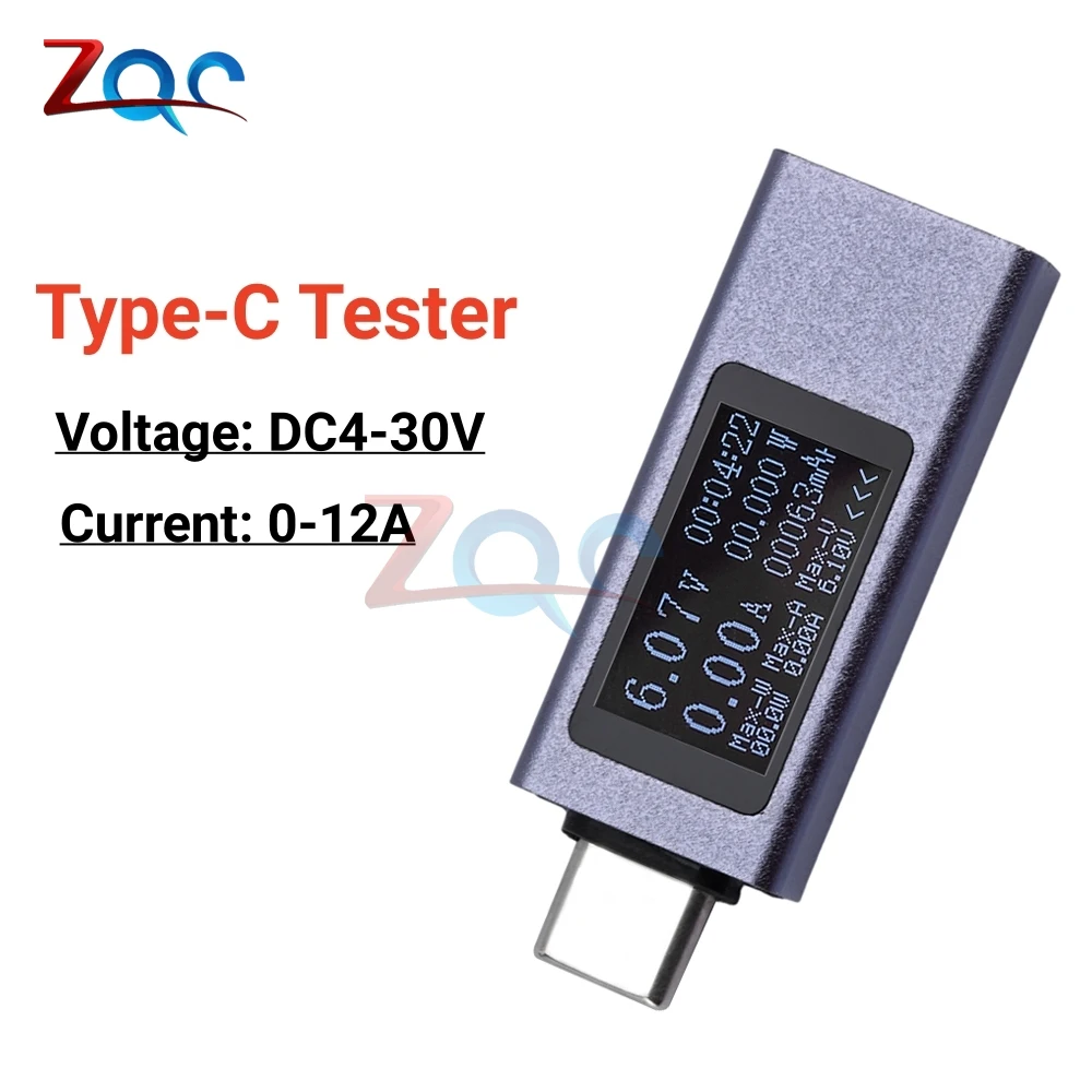 

DC4-30V 0-12A Вольтметр Амперметр Type-C тестер цифровой дисплей тестер напряжения тока мощность электрической энергии