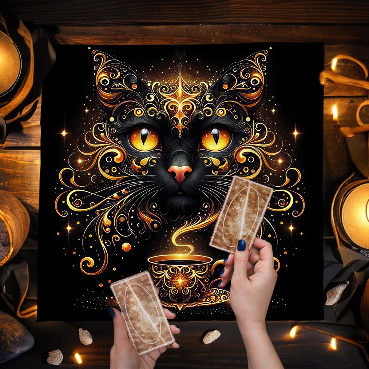 Gold Witchcraft Cat Altar Cloth Tarot Tablecloth For Spread Tarot Reading Cover Starry Sky Divination Tarot Mat Altar Decor Pad 4