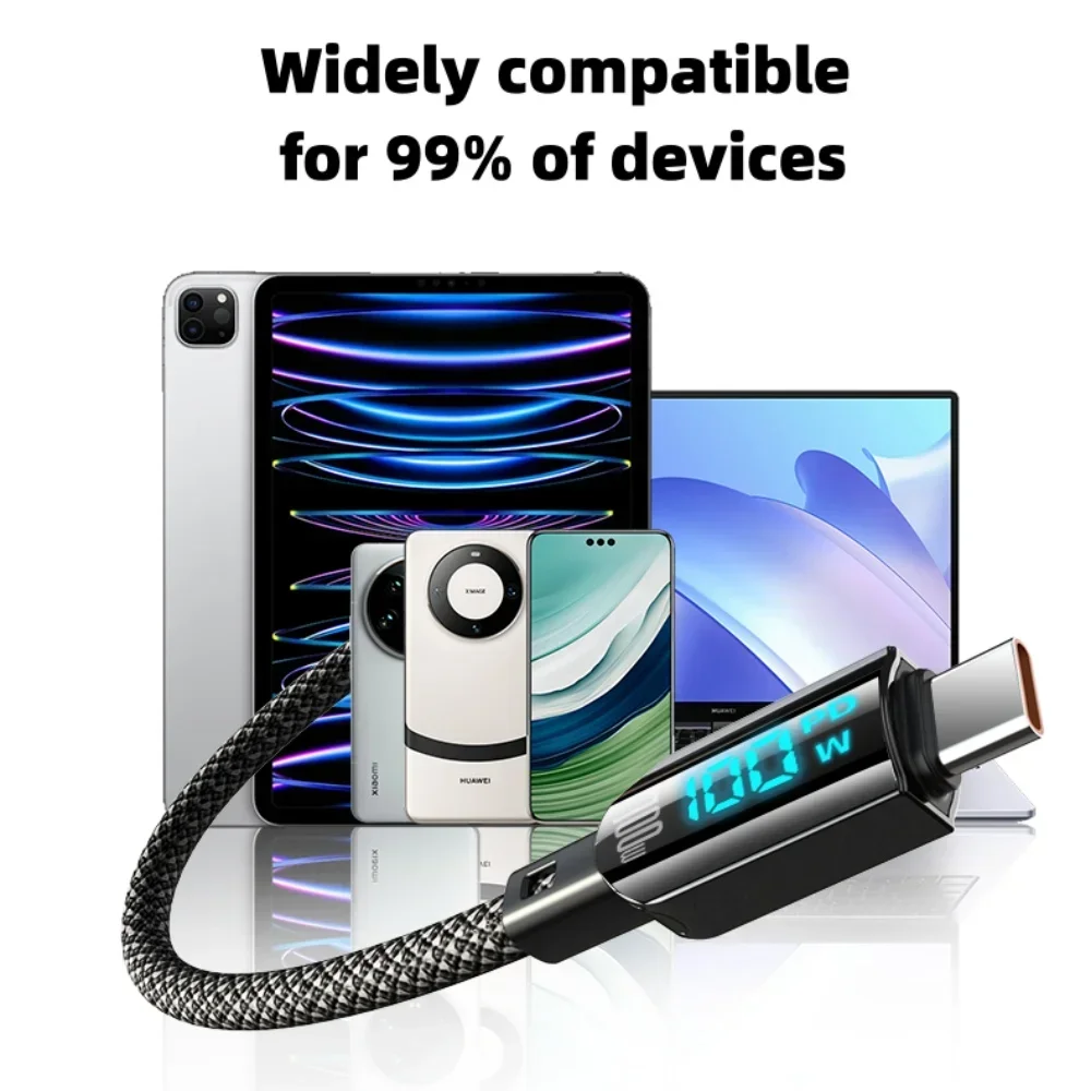 패션 디지털 디스플레이 스크린 USB to 타입 C 고속 충전 데이터 케이블 100W PD 데이터 코드 듀얼 타입 C 데이터 케이블 PD 충전 케이블