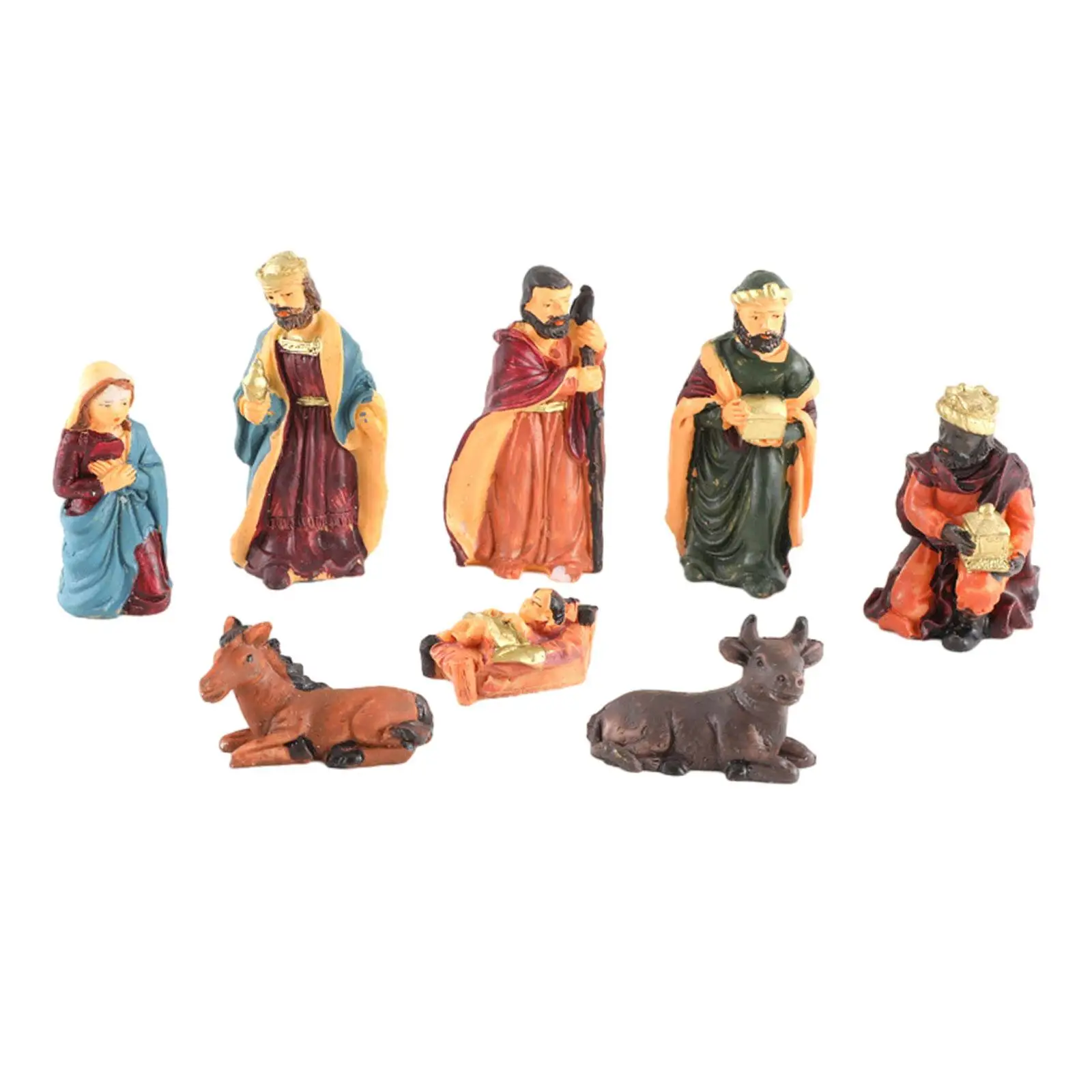 8 Pieces Christmas Nativity Scene Figurine Set Decorative Holiday Season Decor Colourful Ornament Decoration Xmas Sculpture