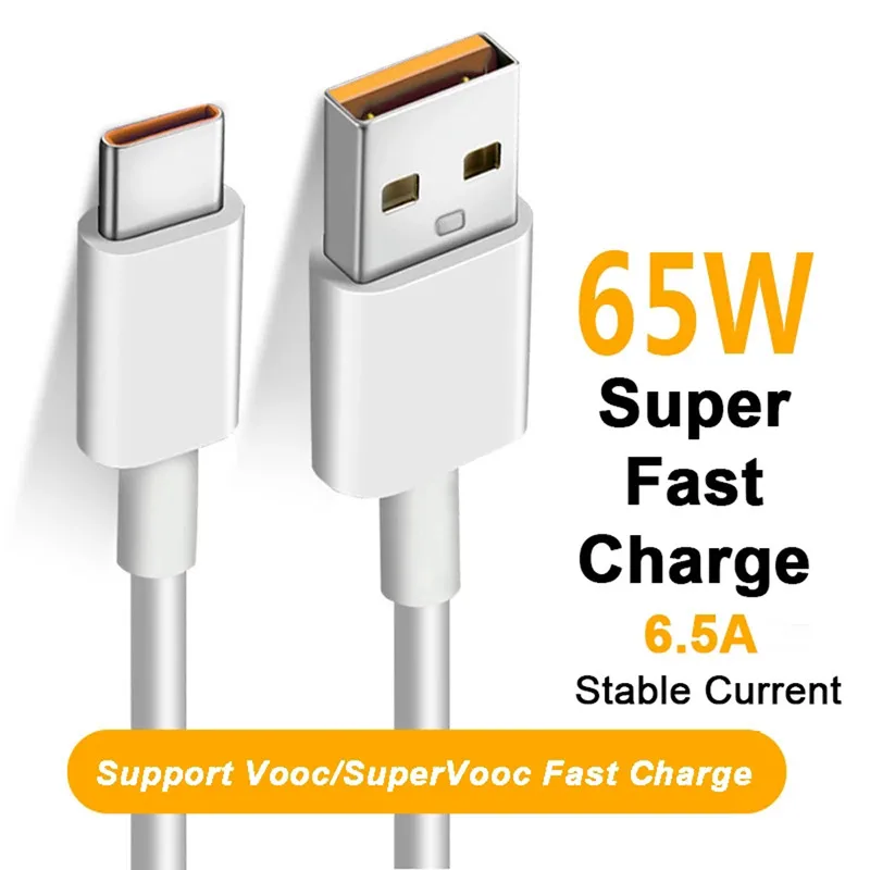 

65W 6.5A Super Fast Charing USB Type C Cable Data Cord for Huawei P40 Xiaomi Mi13 Oneplus Realme POCO Phone Charger USB C Cable