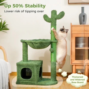 Cactus Cat Tree with Lagre Condo, Hammock, Dangling Ball, Small Cat Tower, Cat Scratching Post for Indoor, Cat Toys 2