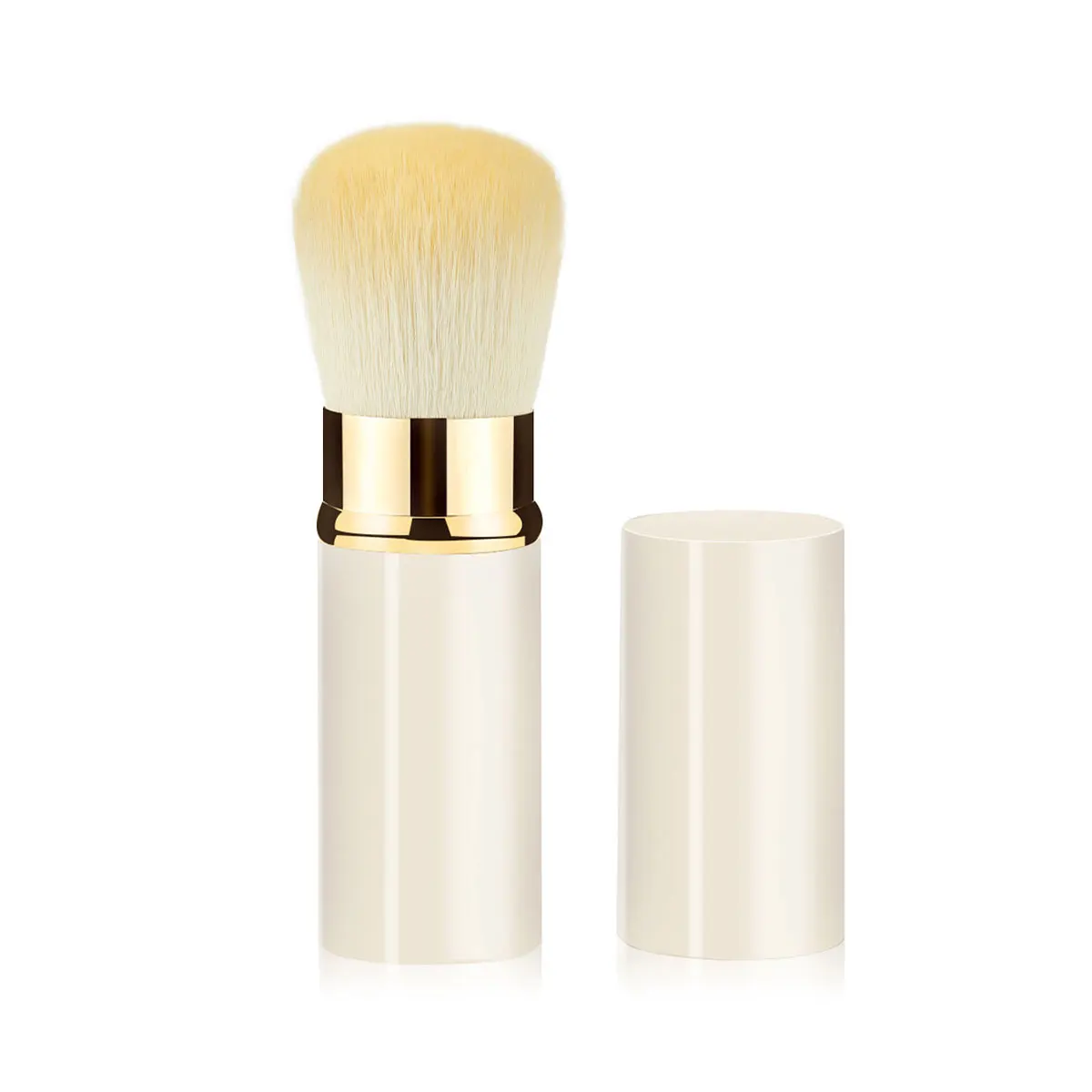 Compact Retractable Powder Blush Brush with Aluminum Handle