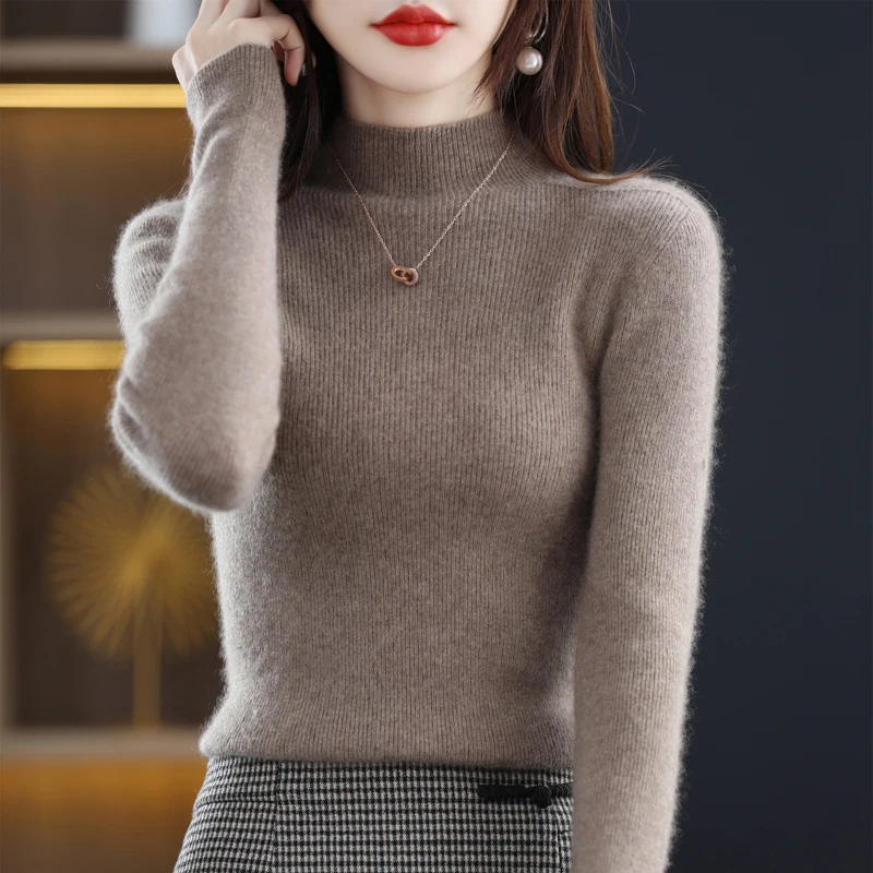 

First Line Ready to Wear 100% Pure Woolen Sweater Women's Half High Collar Base Coat