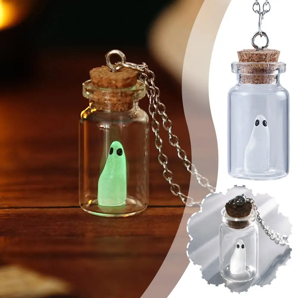 

Halloween Glow Ghost Necklace Tiny Ghost in A Bottle Charm Friend Jewelry Women Necklace Pendant Necklaces Statement Best C7J4