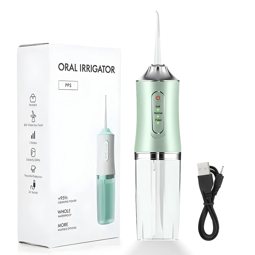 Oral Irrigator Portable Dental Water Flosser Water Jet Floss Tooth Pick 1 Jet Tip 220ml 3 Modes Teeth Cleaner