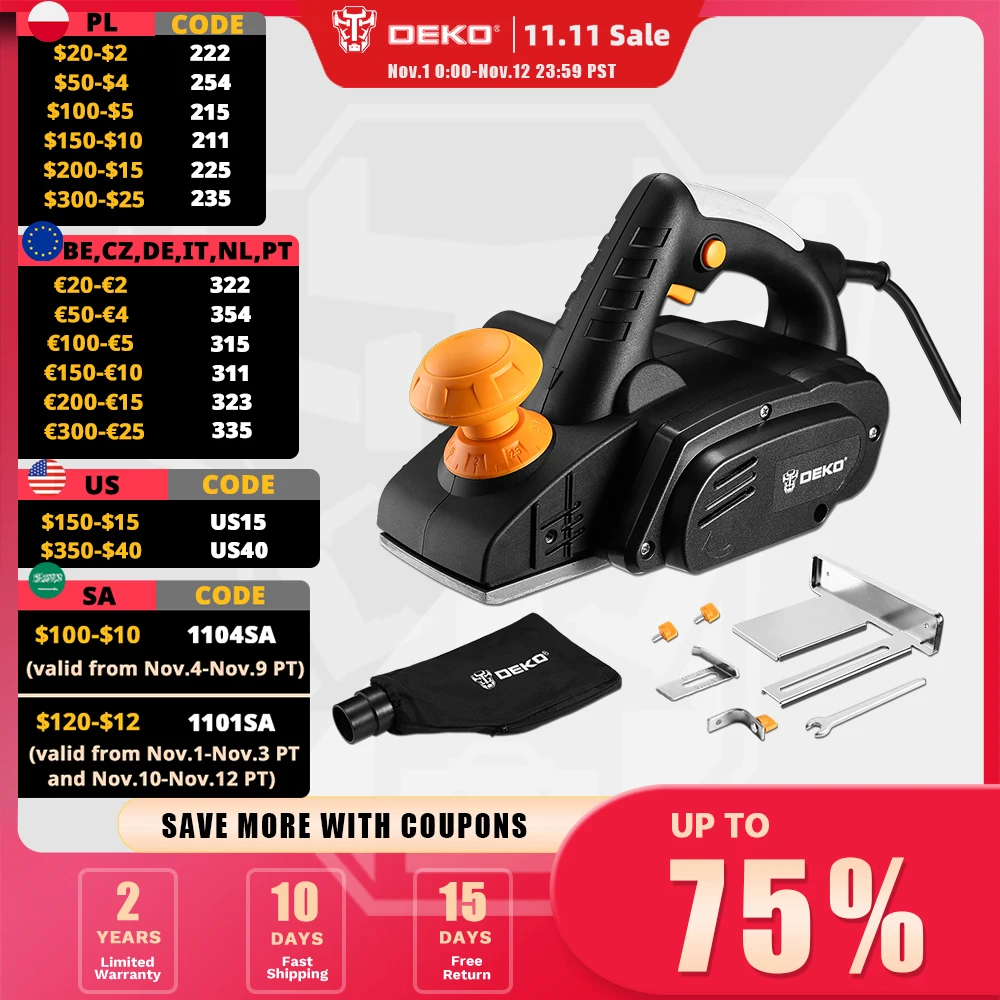 DEKO DKEP900 220V 900W Electric Planer Power Tool Plane Hand Held For