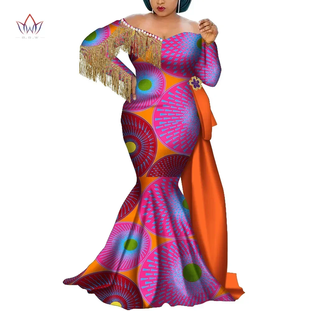 Bintarealwax Arican Traditional Clothing for Women Dashiki Plus Size Lady African Clothes Bazin Plus Size Party Dress WY6984