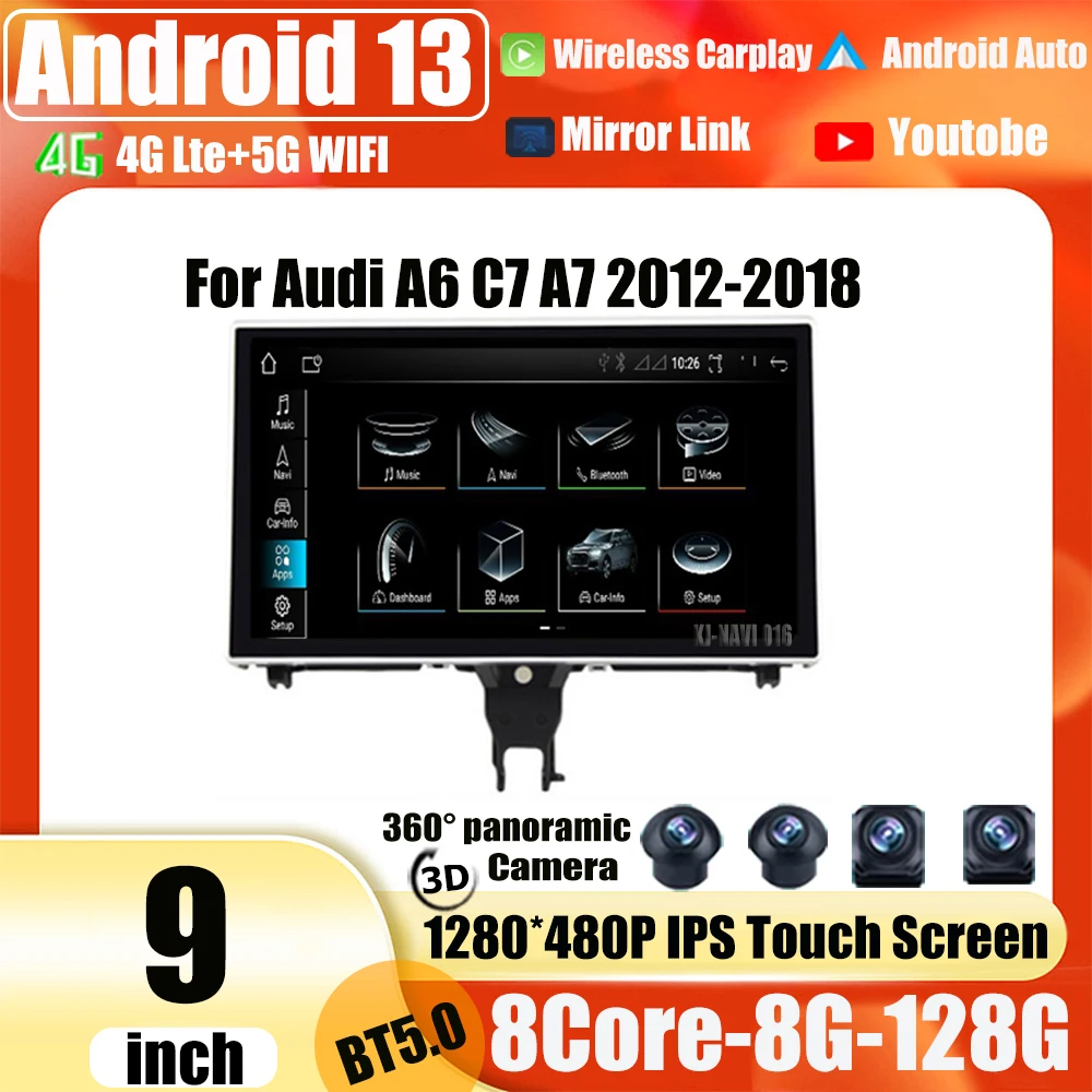 Android 13 Per Audi A6 C7 A7 2012-2018 9 Pollici Auto Carplay Monitor Touch Screen Ips Stereo Speacker Radio Lettore Multimediale