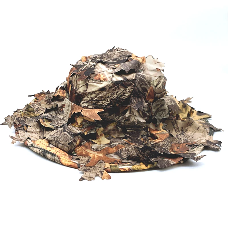 Camouflage 3D Leaves Cap Tree Leaf Camo Boonie Hat Quick Drying Fishing Sun Ghillie Cap for Shooting Outdoor